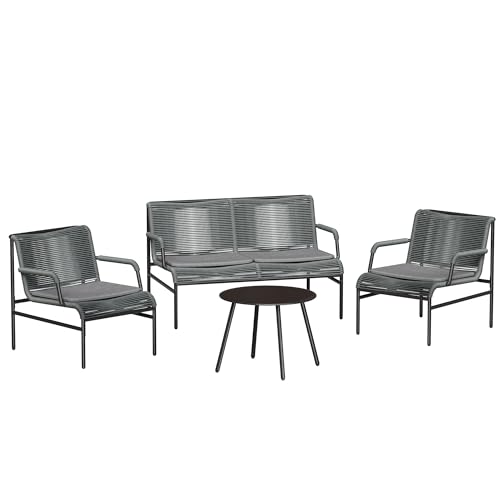 East Oak 4 Piece Patio Furniture Set, Outdoor Furniture with PE Wicker Rattan C…