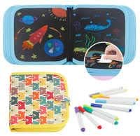 Roebii Portable Children's Drawing Board Book,Reusable Doodle Drawing Toys, Kids DIY Erasable Mess Free Chalk Cloth Book Kids Painting Writing Scribble Boards Book,12 Colored Erasable Pens