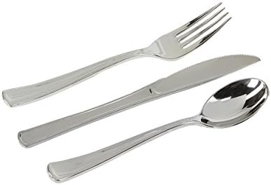 180-PIECE LUXURY PLASTIC SILVERWARE SET - Plastic Cutlery-Disposable Flatware - 60 Silver Plastic Forks, 60 Silver Plastic Spoons, 60 Silver Plastic Knives - Heavy Duty Utensils Solid Durable-RANB
