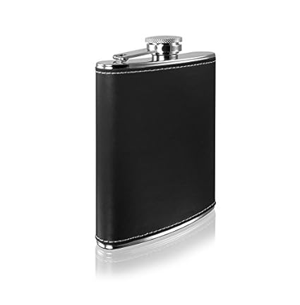 MENZY Men's Leather Stainless Steel Alcoholic Beverage Hip Flask