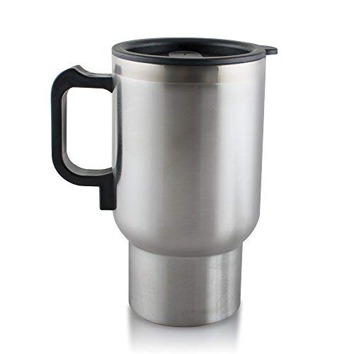 Heated Travel Mug for Vehicle, Ixaer Auto Coffee Thermos Travel Car Charger Coffee Mug Car Heated Cup Vacuum Insulated Stainless Steel Cups for Heating Water with Airtight Lid Auto Charger 12V Coffee