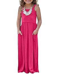 AlvaQ Maxi vestido largo con mangas de gorra para niñas de 4 a 14 años