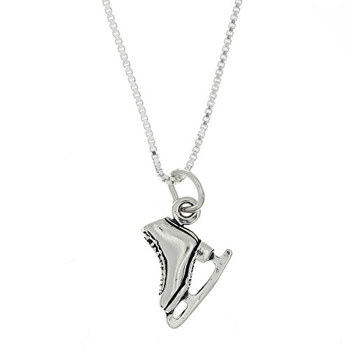 Sterling Silver Oxidized Double Sided Figure Skater Ice Skate Necklace (16 Inches) - Thumbnail 3