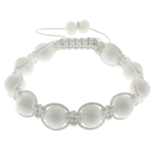 Hot 10mm White Solid Crystal Ball Mens Jewelry Adjustable Bracelet