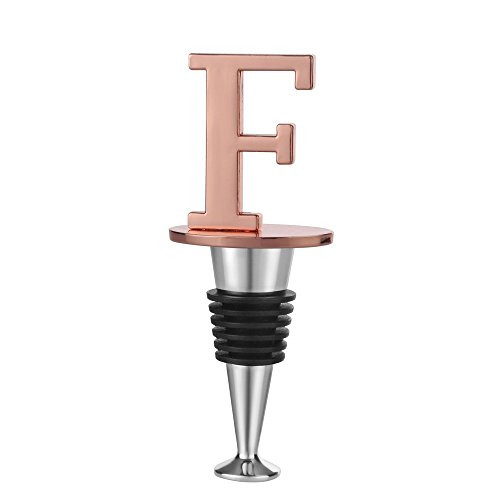 Wine and Beverage Bottle Stopper With Rose Gold Finish,F-Initial (Letter F) - Thumbnail 2