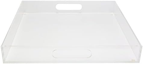 Acrylic Spill-proof square breakfast, lunch, dinner, food, tea, coffee, party serving tray &amp; decorative display with handles – Clear (2-pack)