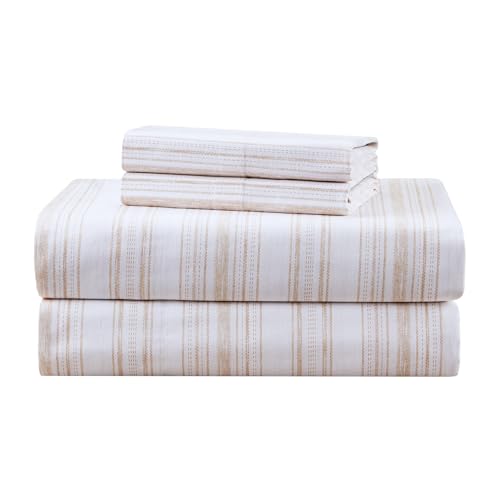 Comfort Spaces 100% Cotton Sheets Twin XL, Breathable, Naturally Cool Cotton Sheets, Cotton Bed Sheets with 12 Elastic Pocket Fits up to 14 Mattress, All Seasons Sheet Set, Good Vibes Taupe 3 Piece