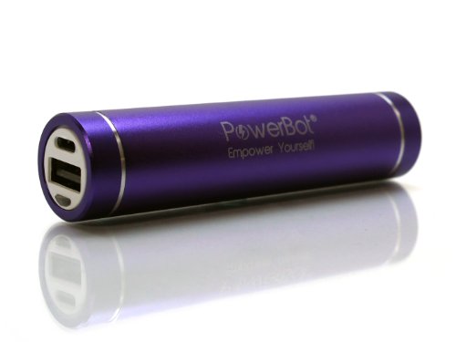 PowerBot TNT PB2611 2600mAh Universal Power Bank External Battery Backup Charger w/ 800mAh Output, 0.8A Rapid Charge + Built-In USB Port Output (MicroUSB cable included) + Premium Stainless Aluminum Design Purple