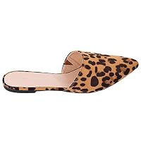 Wild Diva Women Pointed Toe Slip On Kitten Low Heel Mules Flats Pumps Slides Celica-01 (6.5, Leopard)