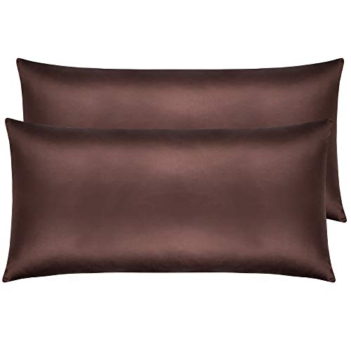 NTBAY Zippered Satin Pillowcases, Super Soft and Luxury King Pillow Cases Set of 2, Chocolate