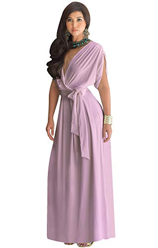 KOH KOH Womens Long Semi-Formal Short Sleeve V-Neck Full Floor Length V-Neck Flowy Cocktail Wedding Guest Party Bridesmaid Maxi Dress Dresses Gown Gowns, Dusty Pink XL 14-16