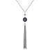 Stainless Steel Y Shaped Long Tassel Necklace Super Sparkly Faux Druzy Stone Statement Necklace