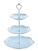 3-Tier Ceramic Cupcake Stand - Elegant Embossed Porcelain Dessert Display Cake Stand - Colorful & Diverse for Baby Shower, Birthday, Wedding, Tea Party (Blue)