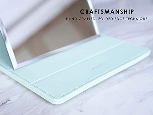 Premium Portable Makeup Mirror by MODESSE (Mint) | Perfect for Travel, Office Desk, Vanity Table | Large Size, Folding Design with Stand, Vegan Leather | Beauty Gifts for Bridesmaids - Thumbnail 5