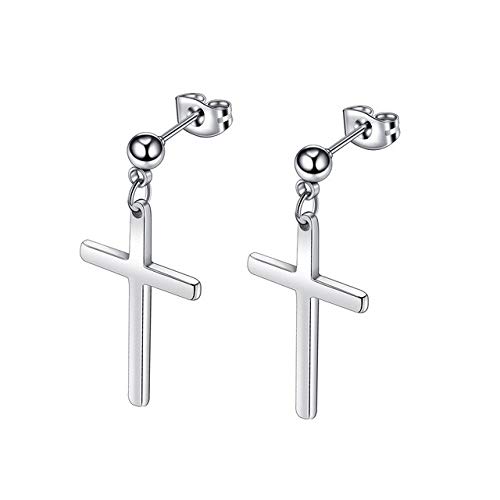 Punk Cross Earrings for Women and Men Fashion with Butterfly Clasp gris