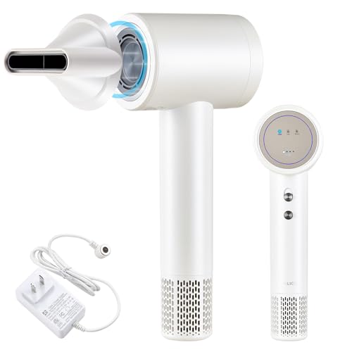 Photo 1 of Cordless Ionic Hair Dryer with Digital Screen, 4 Mode Charging Blow Dryer with Magnetic Nozzle, Travel Hair Dryer for Women Kids Outdoor Camping Beaches (White)