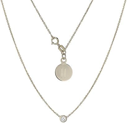 Diamond Solitaire Necklace Bezel set Necklaces - Solid 14K or 18 Karat White Gold Pendant - 0.10 ct Natural Stone Elegant Jewelry Gift - Minimalist Pendants Free Engraving