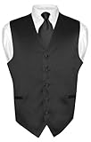 Men's Dress Vest & NeckTie Solid BLACK Color Neck Tie Set for Suit or Tuxedo