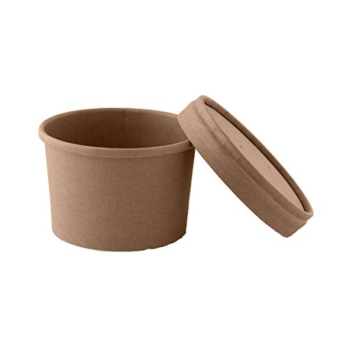 Eco Friendly Microwavable Kraft Soup Bowls | Disposable Food To-Go Containers-Soup Containers With Airtight Lids. Great For Restaurants, Take Outs, Or To-Go Lunch 25/Pack (8 oz, Brown)