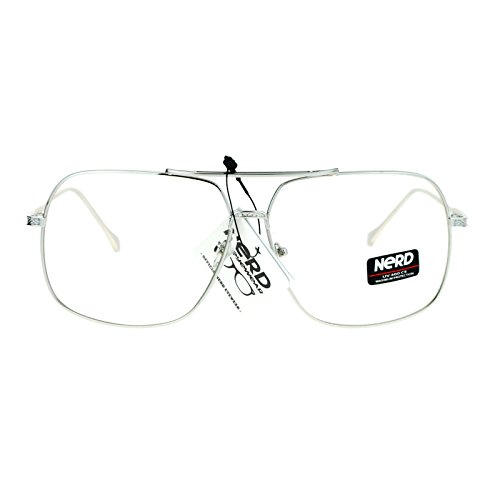 Clear Lens Eyeglasses Oversized Square Metal Vintage Driver Fashion Silver