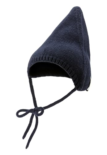 Sterntaler Strickmütze mit Zipfel - Lambswool Unisex Babymütze mit angeschnittenen Ohrenklappen und Bindeband - Wintermütze aus weicher Wolle - Marine, 47