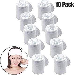 LONG7INES 3Pack Spa Facial Headband Whaline Head Wrap Terry Cloth Headband Stretch Towel with Magic Tape for Bath, Makeup and Sport (White)