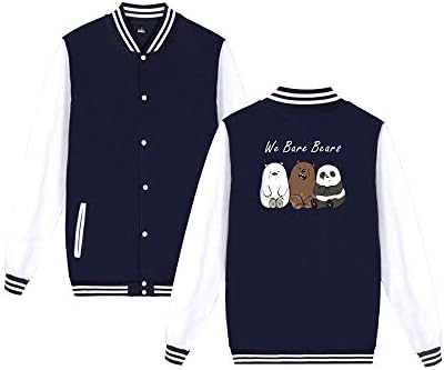 We Bare Bears Casual Crew Neck Long Sleeve Solid Color Printed Baseball Uniform Coat