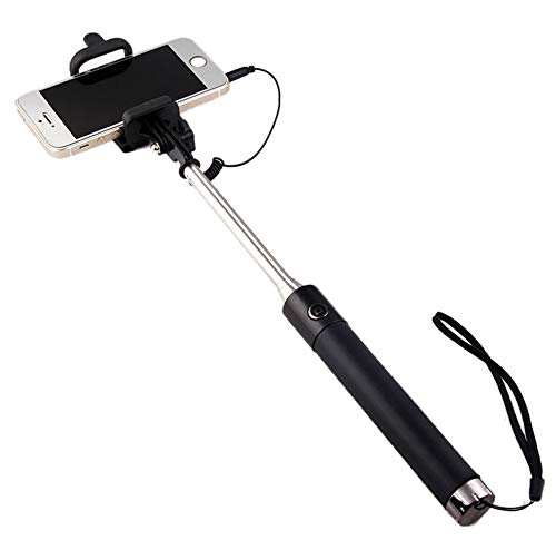 Metal Selfie Stick for Sony Xperia L3 Smartphone with Cable Jack Selfie Stick Android iOS Adjustable Photo Button (Black)
