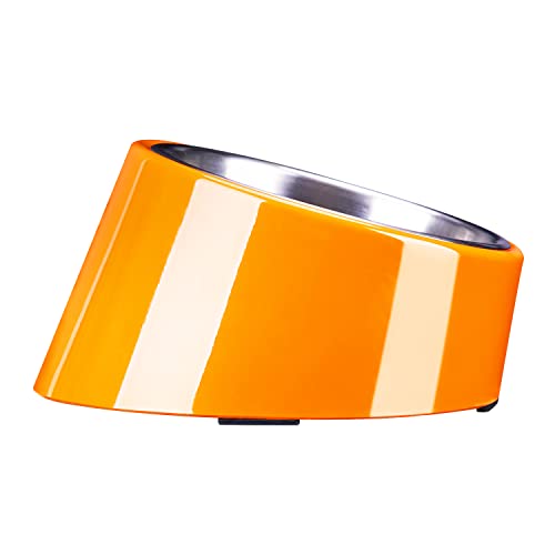 SuperDesign Mess Free 15° Slanted Bowl for Dogs and Cats, Tilted Angle Bulldog Bowl Pet Feeder, Non-Skid & Non-Spill, Easier to Reach Food L/700ml Orange