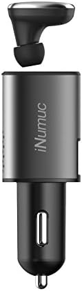 iNumuc Car Charger Bluetooth Earbuds Headphones with USB Car Charger Adapter with Mini Wireless Headset Hands-free Stereo Earphone with Mic. Black &amp; gray