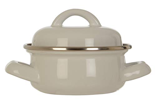 Porter Mini Casserole Dish with Lid, Wide Handles, Enamel, 0.4 litres - White
