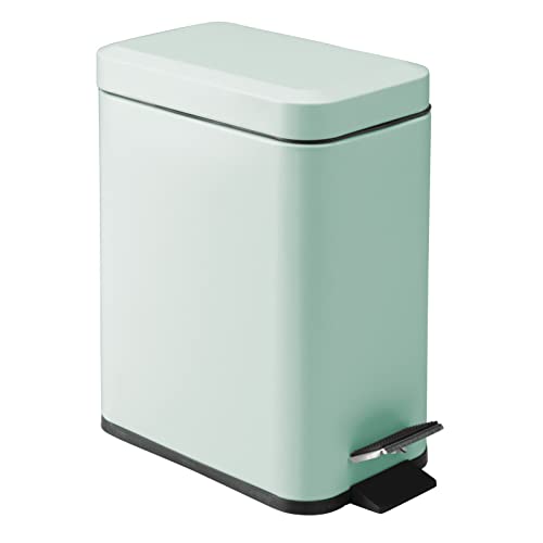 mDesign Small Modern 1.3 Gallon Rectangle Metal Lidded Step Trash Can, Compact Garbage Bin with