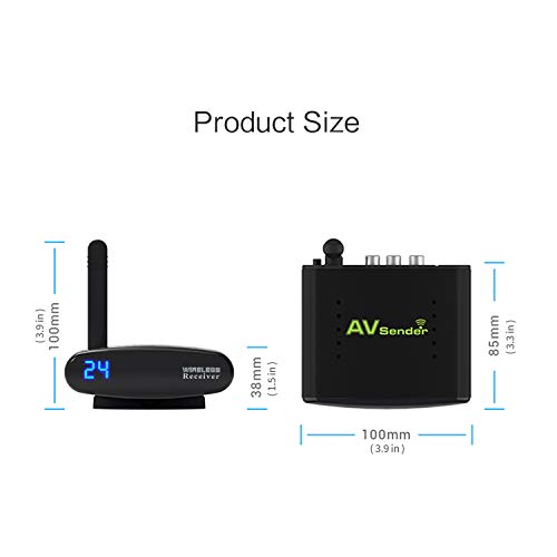 PAKITE PAT-635 5.8 GHz 24 Channels SD Wireless AV Sender, Audio Video Transmitter & Receiver, Wireless RCA Extender, Stream from CCTV, VCR, DVD Player STB to SD TV, Up to 200M, Black