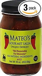 Mateo's Gourmet Salsa 16oz Glass Jar (Pack of 3) Select Heat Level Below (Mild)