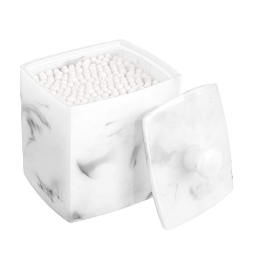 Luxspire Cotton Swab Holder with Lid, Resin Cotton Ball Container Holder Q-Tips Cotton Bud Pad Rounds Storage Box Dispenser Cosmetics Bathroom Vanity Countertop Organizer Canister Jar, Ink White