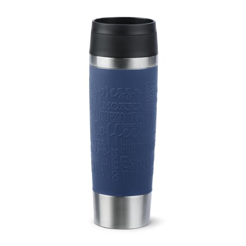 Emsa N20221 Travel Mug Classic Insulated Mug 0.5 litres, Comfort Screw Cap, Stainless Steel, 6 Hours Hot and 12 Hours Cold, 100% Leak-Proof, Dishwasher Safe, 360° Drinking Opening, Dark Blue
