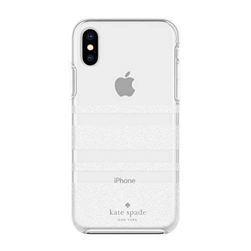 Kate Spade New York Phone Case | for Apple iPhone XS Max | Protective Phone Cases with Slim Design, Drop Protection, and Floral Print - Charlotte Stripe White Glitter/Clear