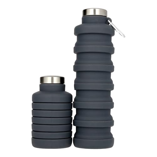 pandoo 700ml Collapsible Silicone Bottle - BPA Free, Leak Proof and Reusable - Lightweight Sports Water Bottle for Outdoor, Travel, Fitness - Black & Lilac (Black)