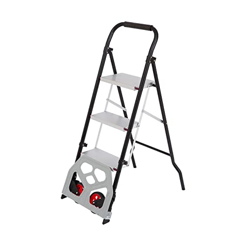 3 Step Ladder Dolly Cart 2in1 Portable NoSlip Folding Step Stool in