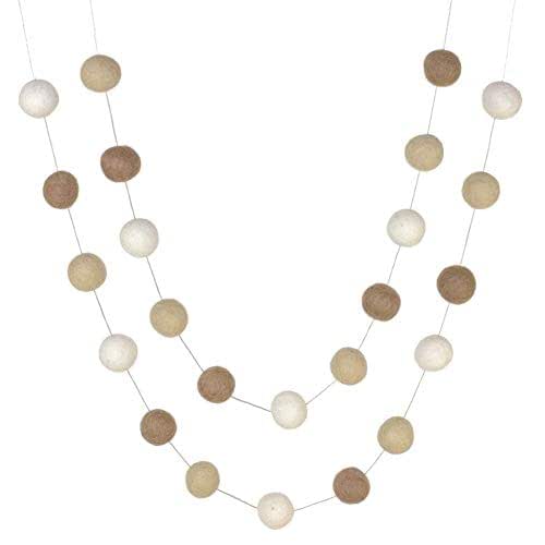 Neutral Tan, Almond, White Felt Ball Garland- 1" (2.5 cm) Wool Felt Balls