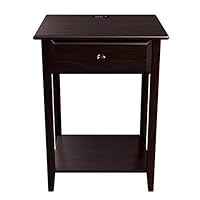 Stony-Edge Night Stand End Accent Table, with USB Port. Espresso. 17"