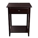 Stony-Edge Night Stand End Accent Table, with USB Port. Espresso. 17"