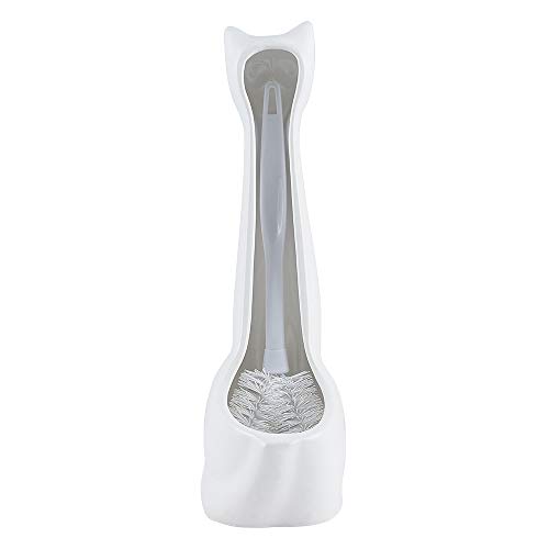 Allure Home Creations Ceramic Cat Bowl Toilet Brush Holder and Lotion Pump - White - Brush Included - 3pc Set
