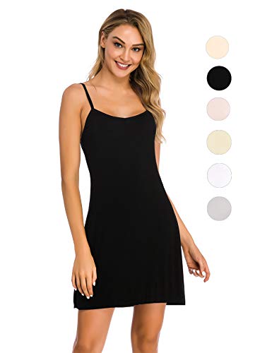 Popbee Womens Slip Basic Slips for Under Dresses Adjustable Spaghetti Strap Mini Cami Dress Black Large