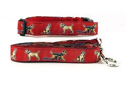 Border Terrier Dog Breed Dog Collar and Leash Set - Red