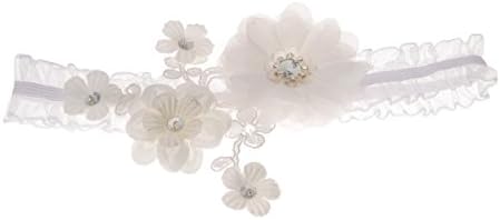 Women's Flower White Lace Bridal Wedding Garter with Beaded Rhinestone Style 2