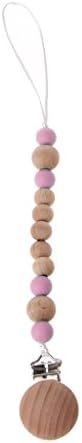 Kimnny Pacifier Chain, Baby Dummy Chain Silicone Wood Pacifier Clips Dummy Clipborn Teether Toy Purple