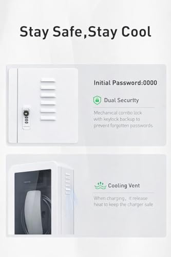 Premium EV Charger Large Protective Enclosure Box, Steel with Tempered Glass, IP54 Rated, Lockable, 70x50x25cm, with Cooling Fan and Air Vents, for Tesla, BYD, ROX, VW ID and Other EV Chargers, White