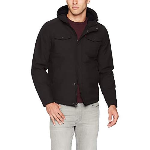 levi's men's soft shell hooded trucker jacket with sherpa fleece lining