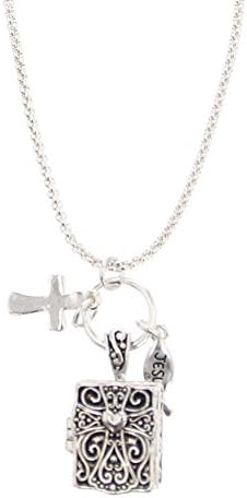 Women's Inspiraational, Religious Prayer Box Charm Necklace (Psalm 23:4 (Shadow of Death))